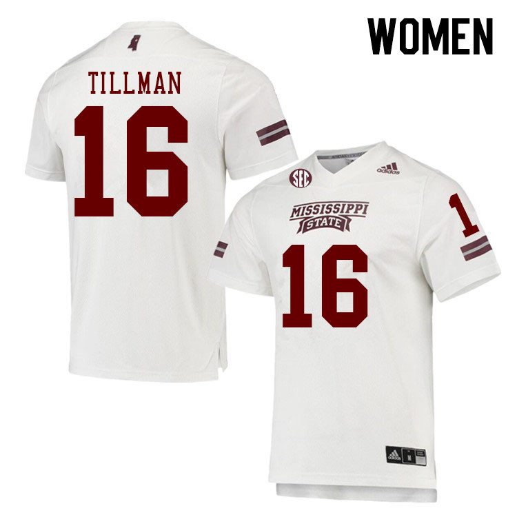 Women #16 Zakari Tillman Mississippi State Bulldogs College Football Jerseys Stitched Sale-White
